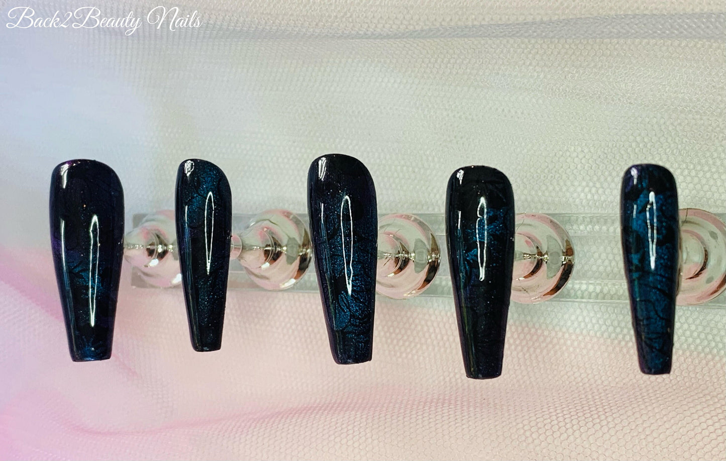 Floral Blue/ Purple Press On Nails/ Cat Eye Nails/ Reusable/ Fake Nails/Glue On Nails/ Handmade False Nails