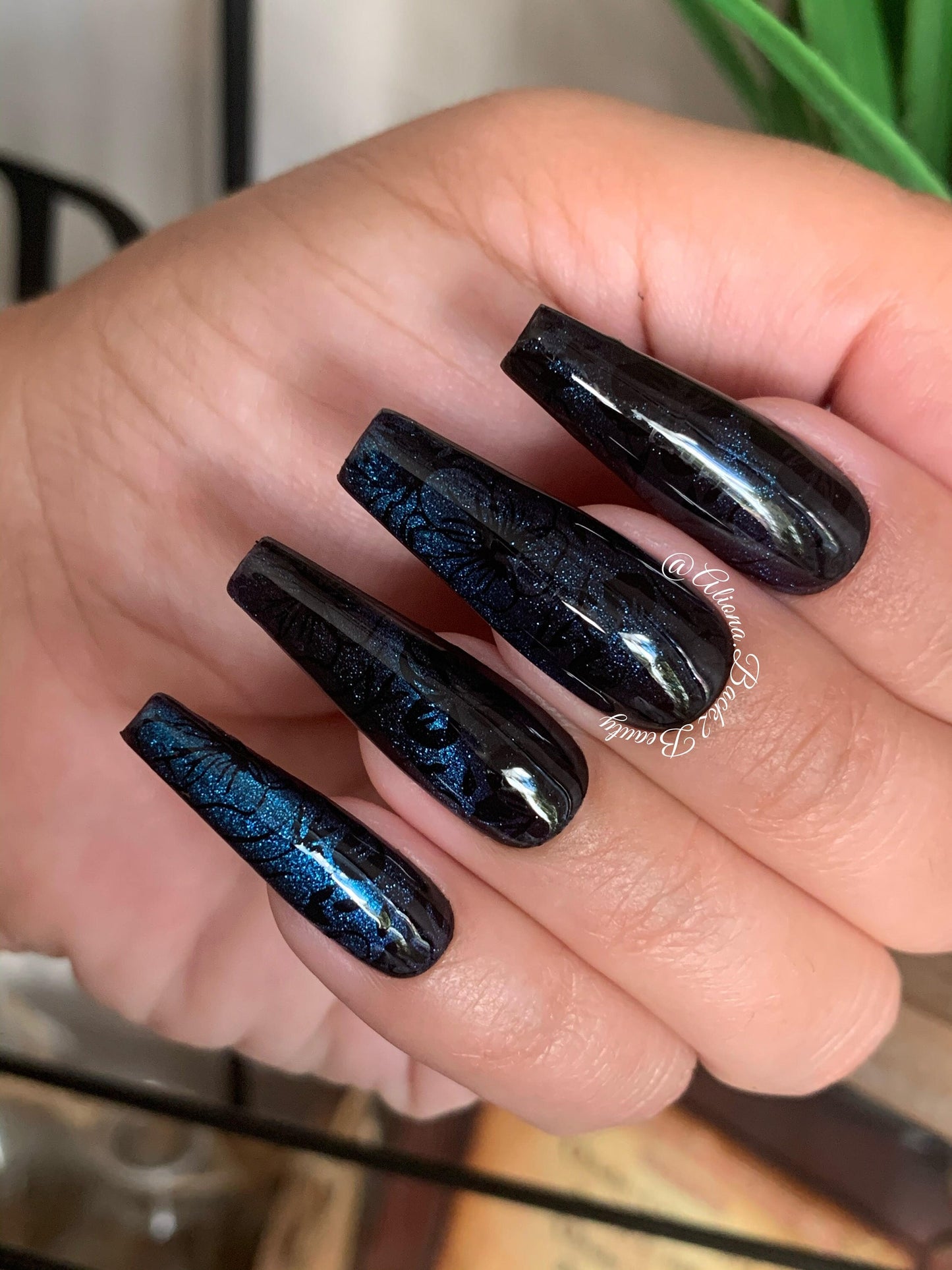 Floral Blue/ Purple Press On Nails/ Cat Eye Nails/ Reusable/ Fake Nails/Glue On Nails/ Handmade False Nails