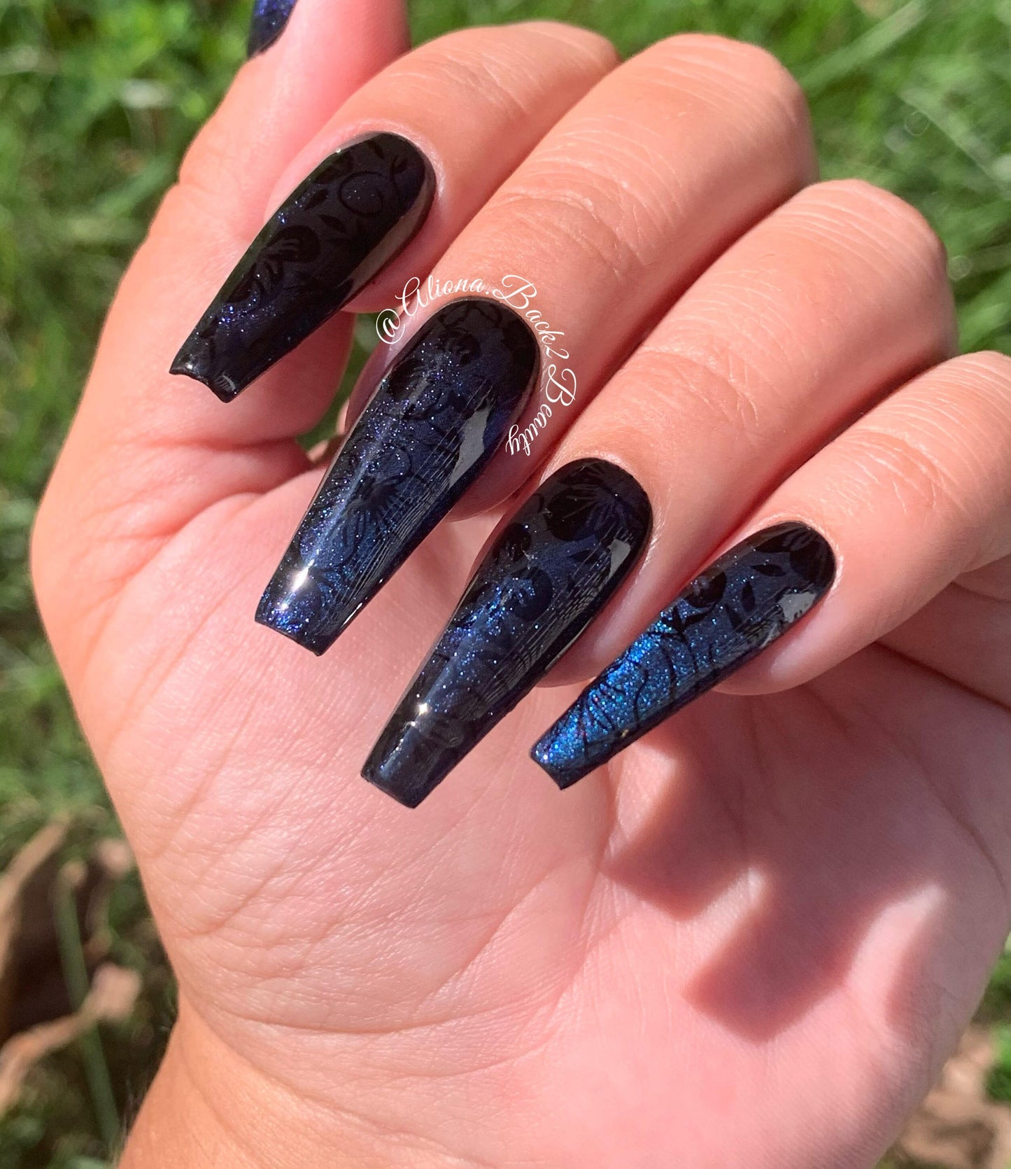 Floral Blue/ Purple Press On Nails/ Cat Eye Nails/ Reusable/ Fake Nails/Glue On Nails/ Handmade False Nails