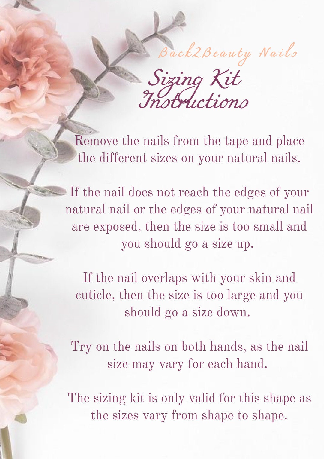 Nail Sizing Kit/Press On Nails/Ready To Ship