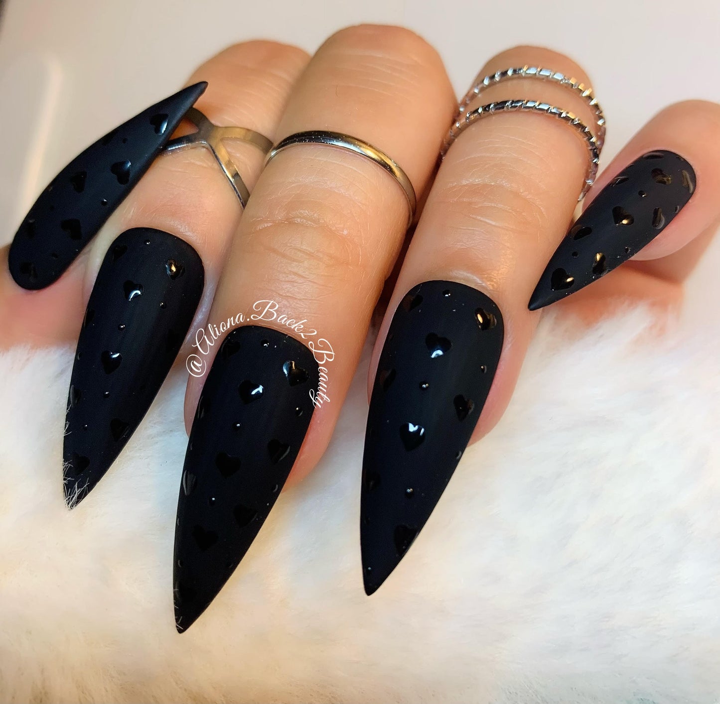 Handpainted "Black Hearts" Valentine's Day Press on Nails/ Black Valentine’s Day Nails/ Glue On Nails/ Fake Nails/ Luxury Press on Nails