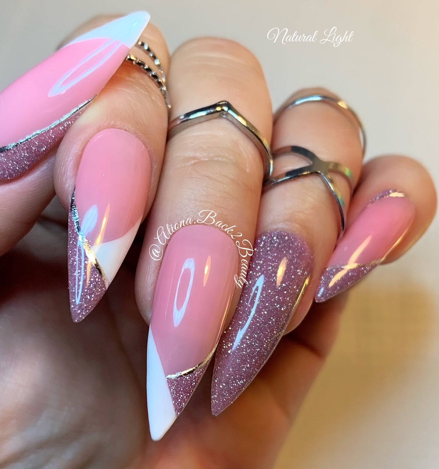 Pink Glitter Press on Nails/Elegant Press on Nails/ Handcrafted French Press on Nails