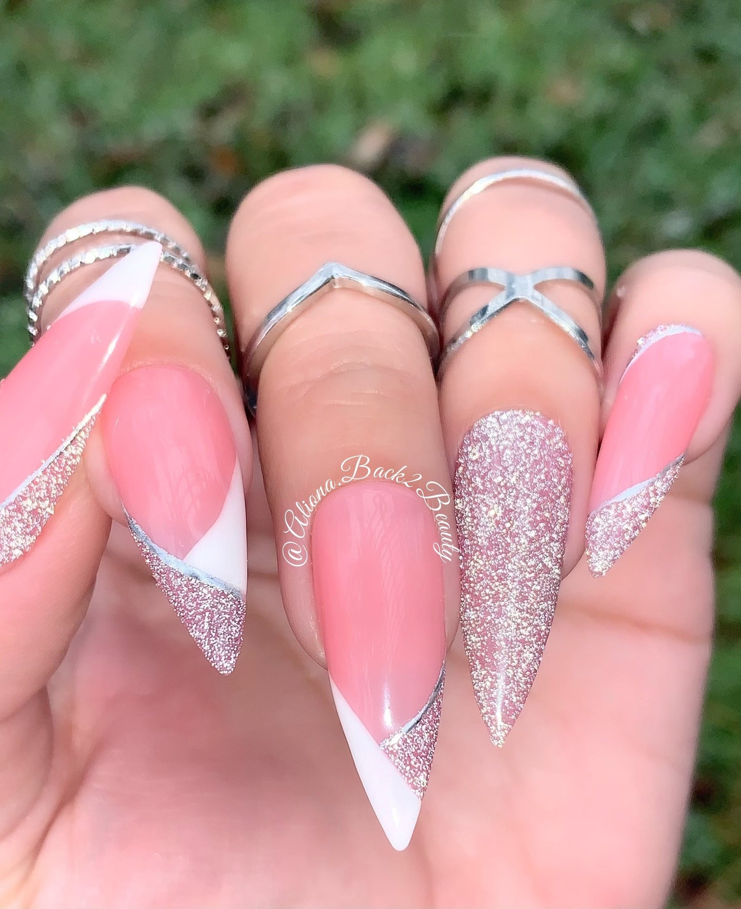 Pink Glitter Press on Nails/Elegant Press on Nails/ Handcrafted French Press on Nails