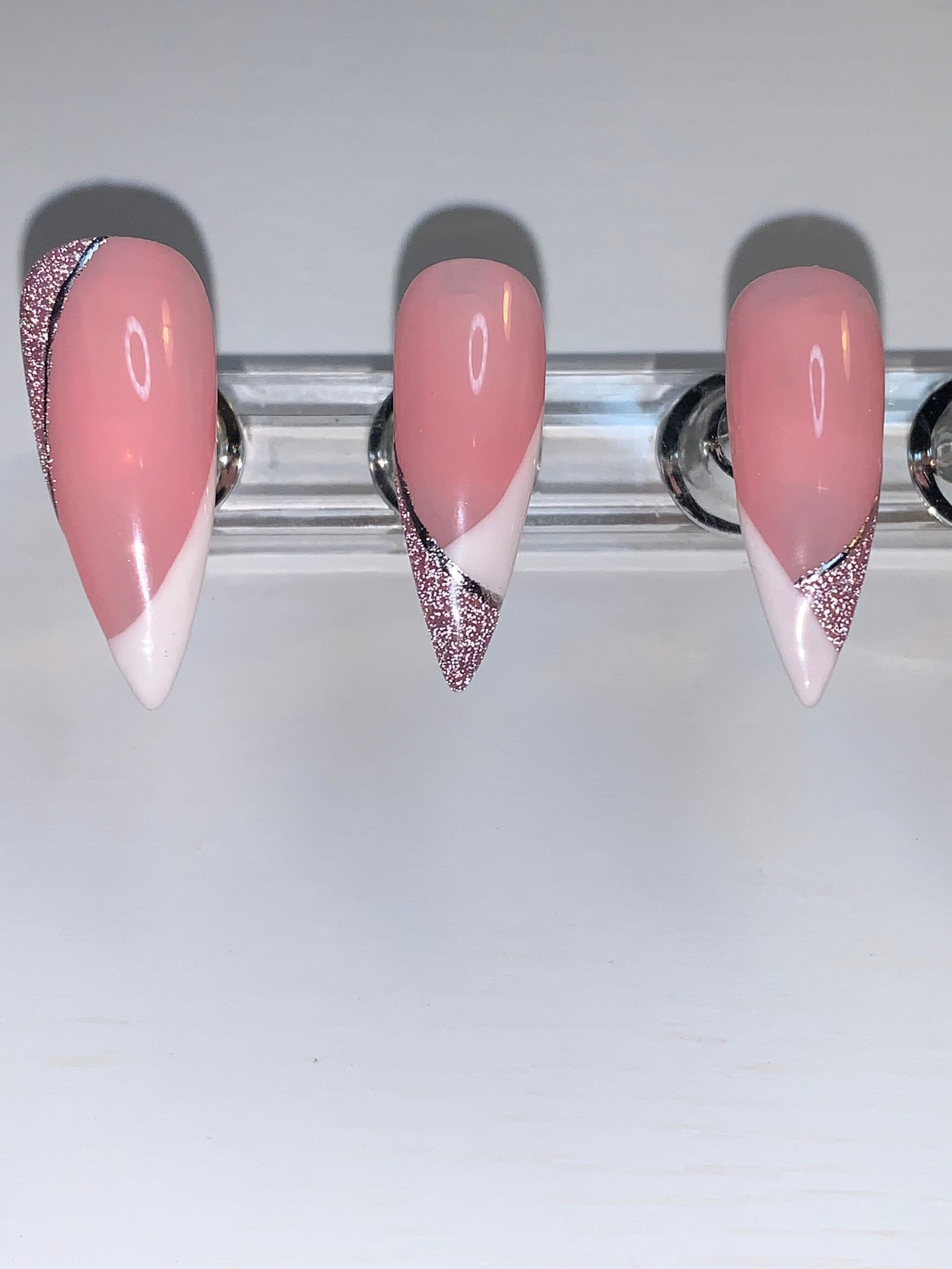 Pink Glitter Press on Nails/Elegant Press on Nails/ Handcrafted French Press on Nails