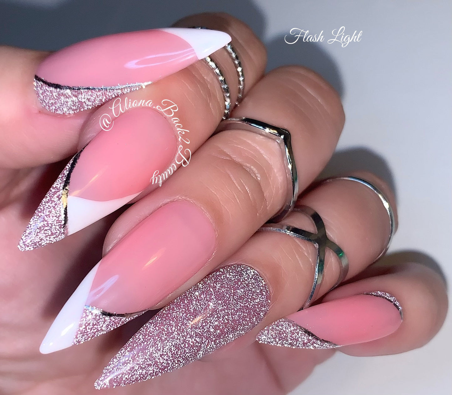 Pink Glitter Press on Nails/Elegant Press on Nails/ Handcrafted French Press on Nails