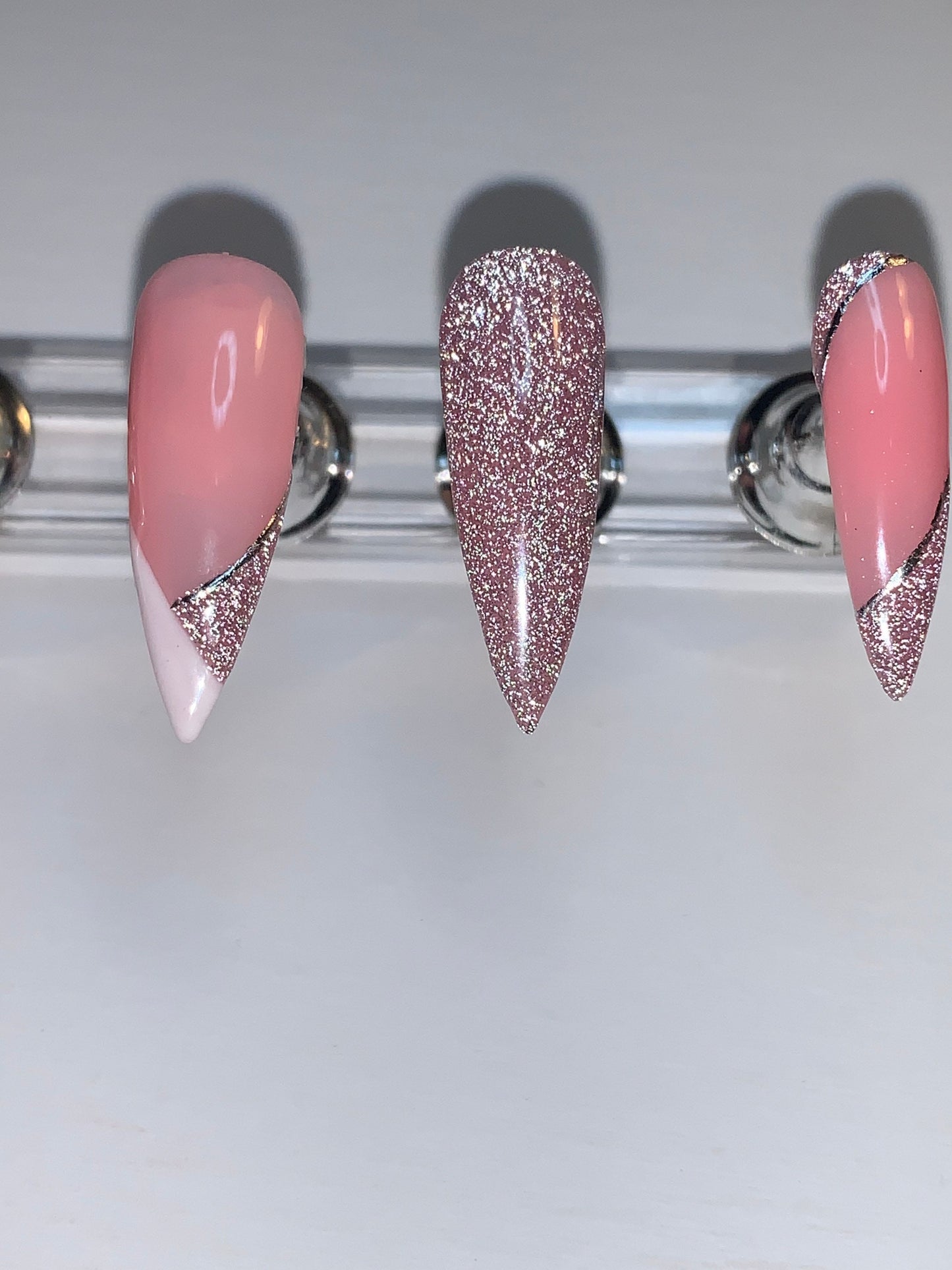 Pink Glitter Press on Nails/Elegant Press on Nails/ Handcrafted French Press on Nails