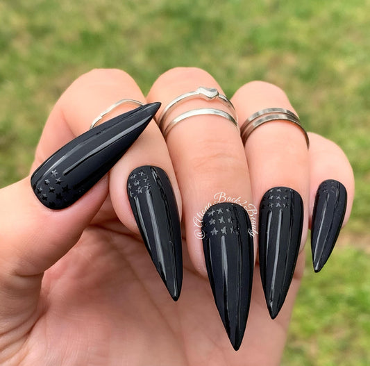 Matte Black American Flag Press on Nails| 4th of July Nails| Handpainted Press on Nails
