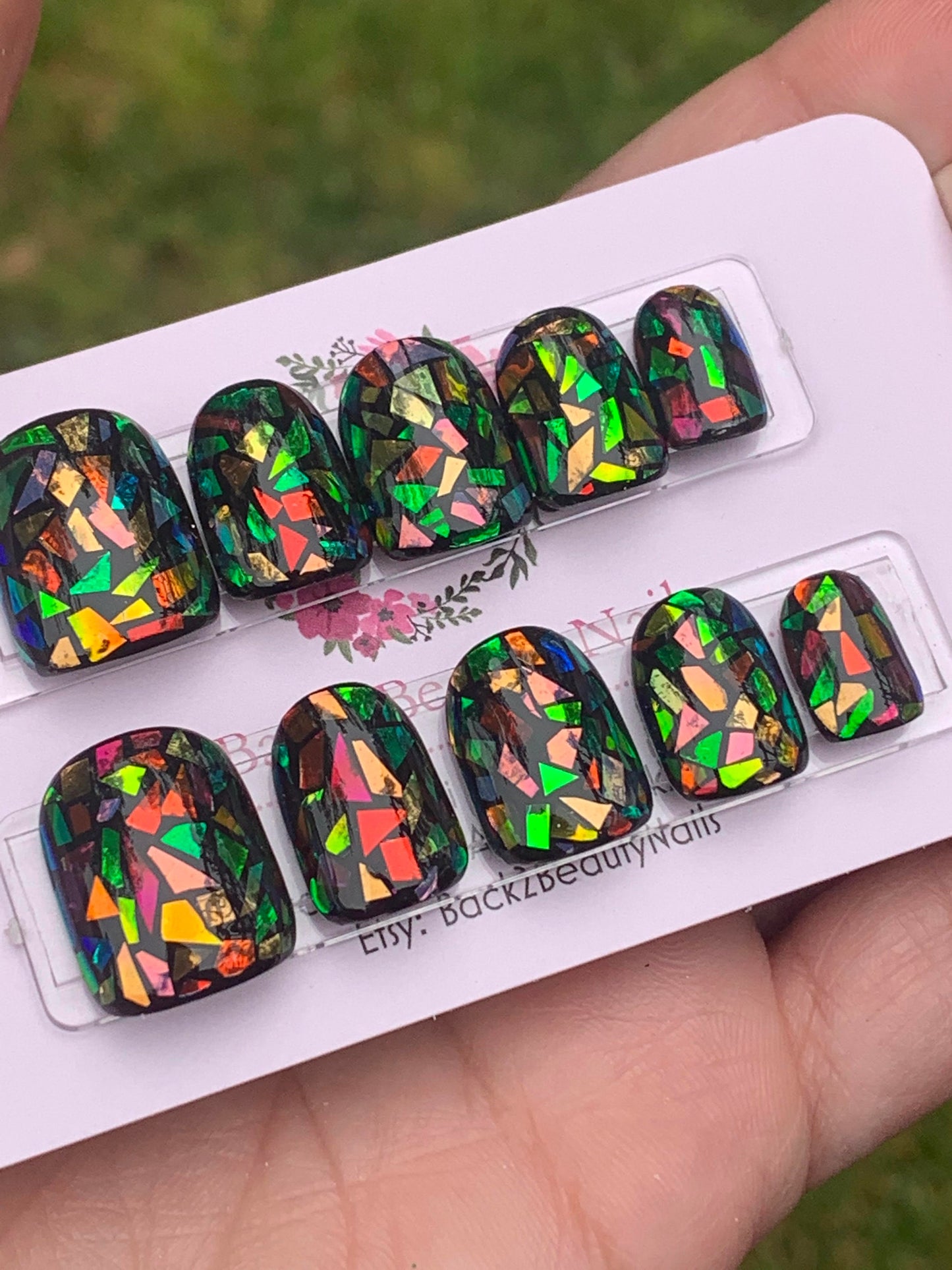 Shuttered Glass Press on Nails, Handmade Fake Nails, Reusable Nails