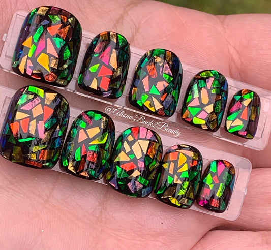 Shuttered Glass Press on Nails, Handmade Fake Nails, Reusable Nails