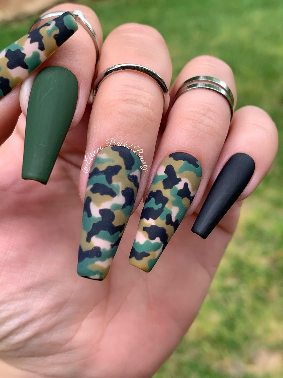 Camouflage Press on Nails/ Handpainted Camo Nails