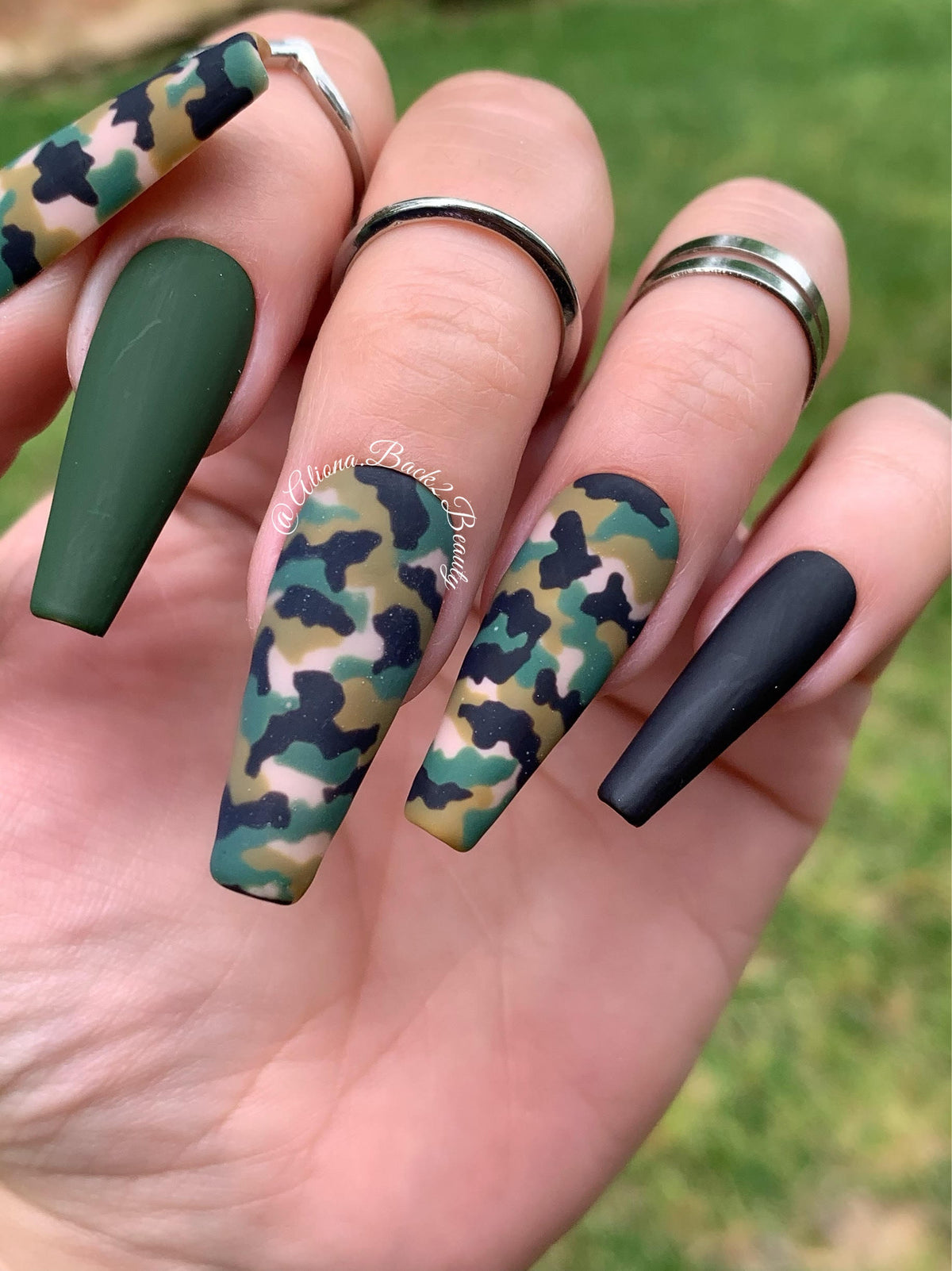 Camouflage Press on Nails/ Handpainted Camo Nails