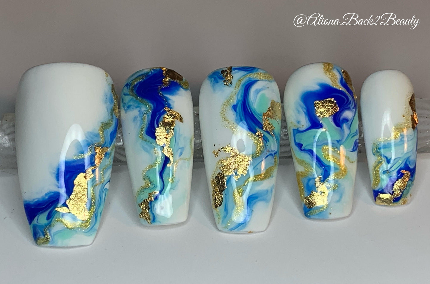Marble Waves Press On Nails/ Handcrafted Abstract Summer Press on Nails/Fake Nails