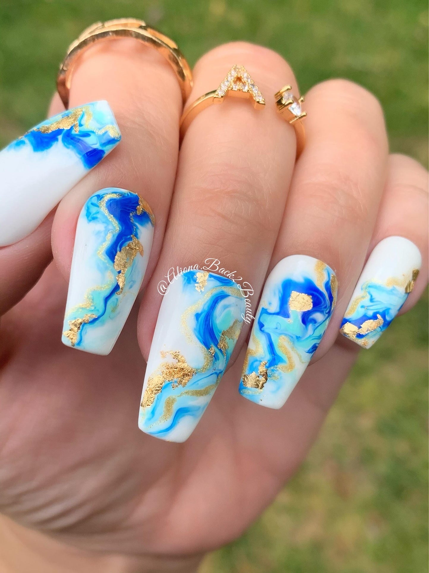 Marble Waves Press On Nails/ Handcrafted Abstract Summer Press on Nails/Fake Nails