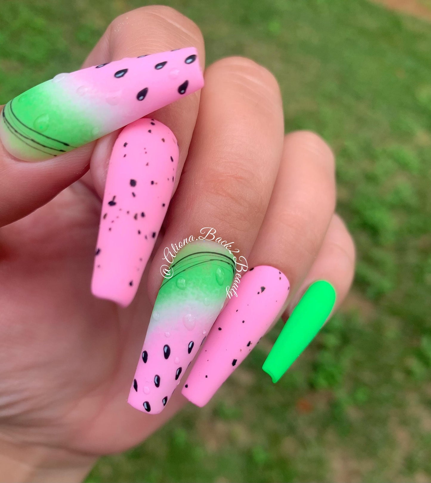 Ombre Watermelon Nails/ Summer Press on Nails/ Handmade Nails