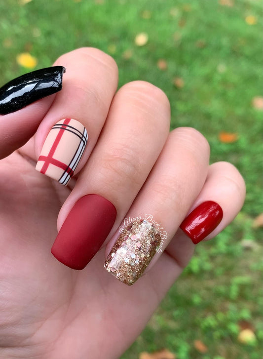 Plaid Press on Nails/ Fall Press on Nails