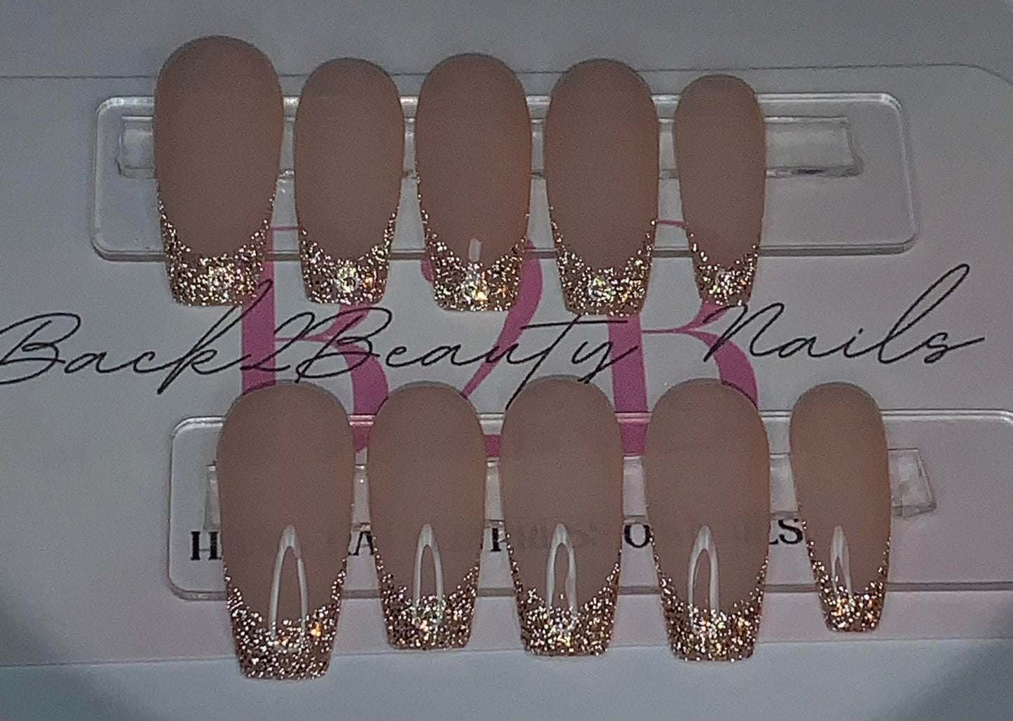 Glitter French Press on Nails/ Minimalistic Fall Press on Nails/ Jelly Press on Nails