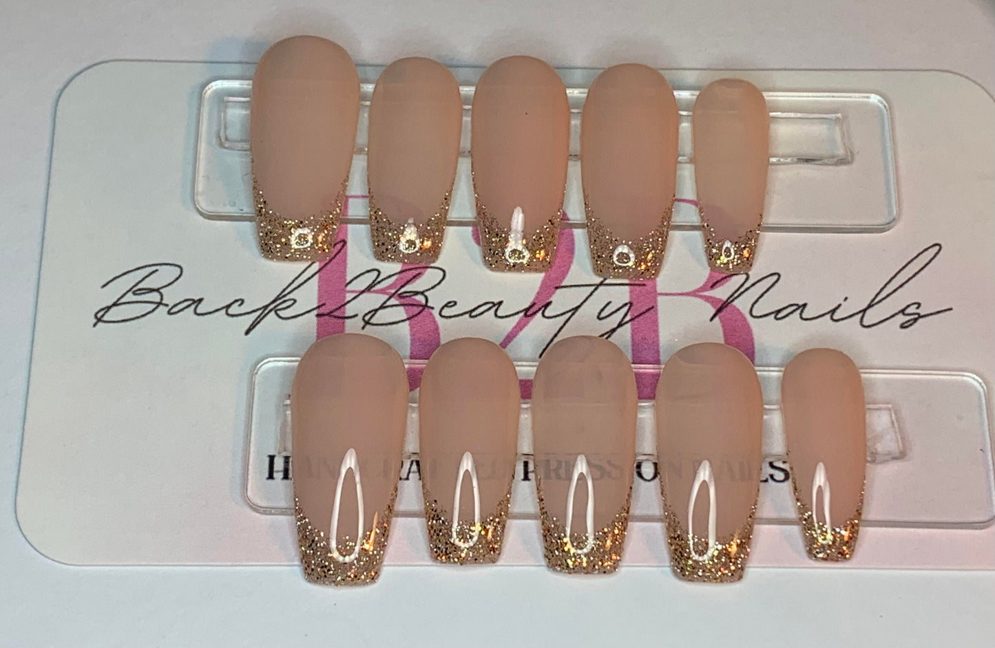 Glitter French Press on Nails/ Minimalistic Fall Press on Nails/ Jelly Press on Nails