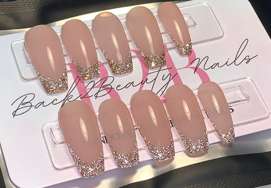 Glitter French Press on Nails/ Minimalistic Fall Press on Nails/ Jelly Press on Nails