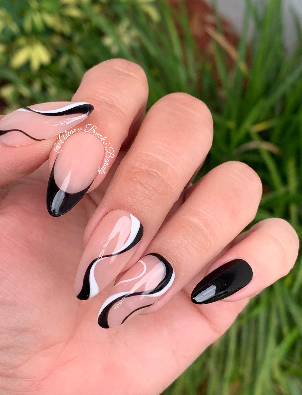 Black and White Swirls Press on Nails/ Handpainted Press on Nails