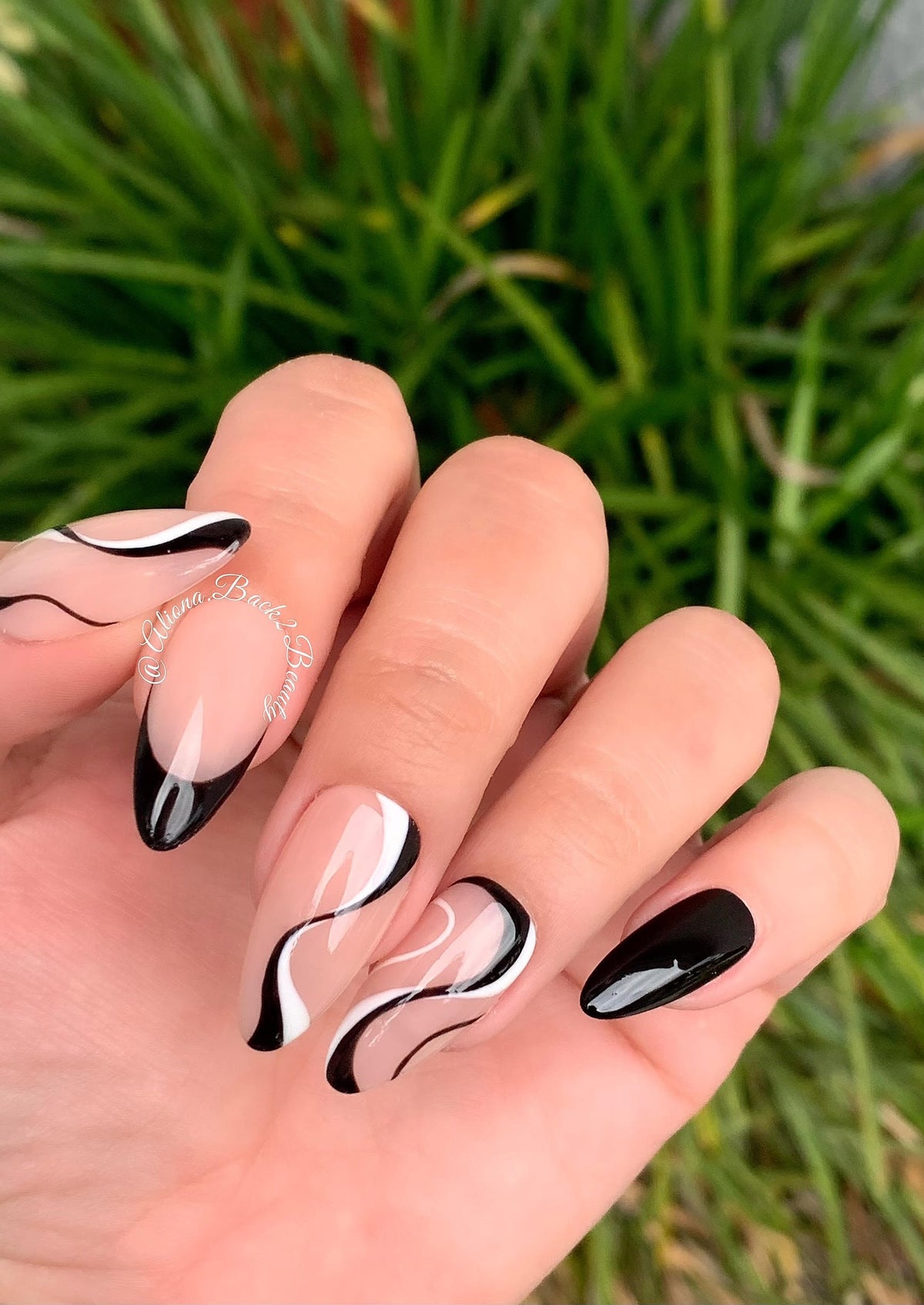 Black and White Swirls Press on Nails/ Handpainted Press on Nails