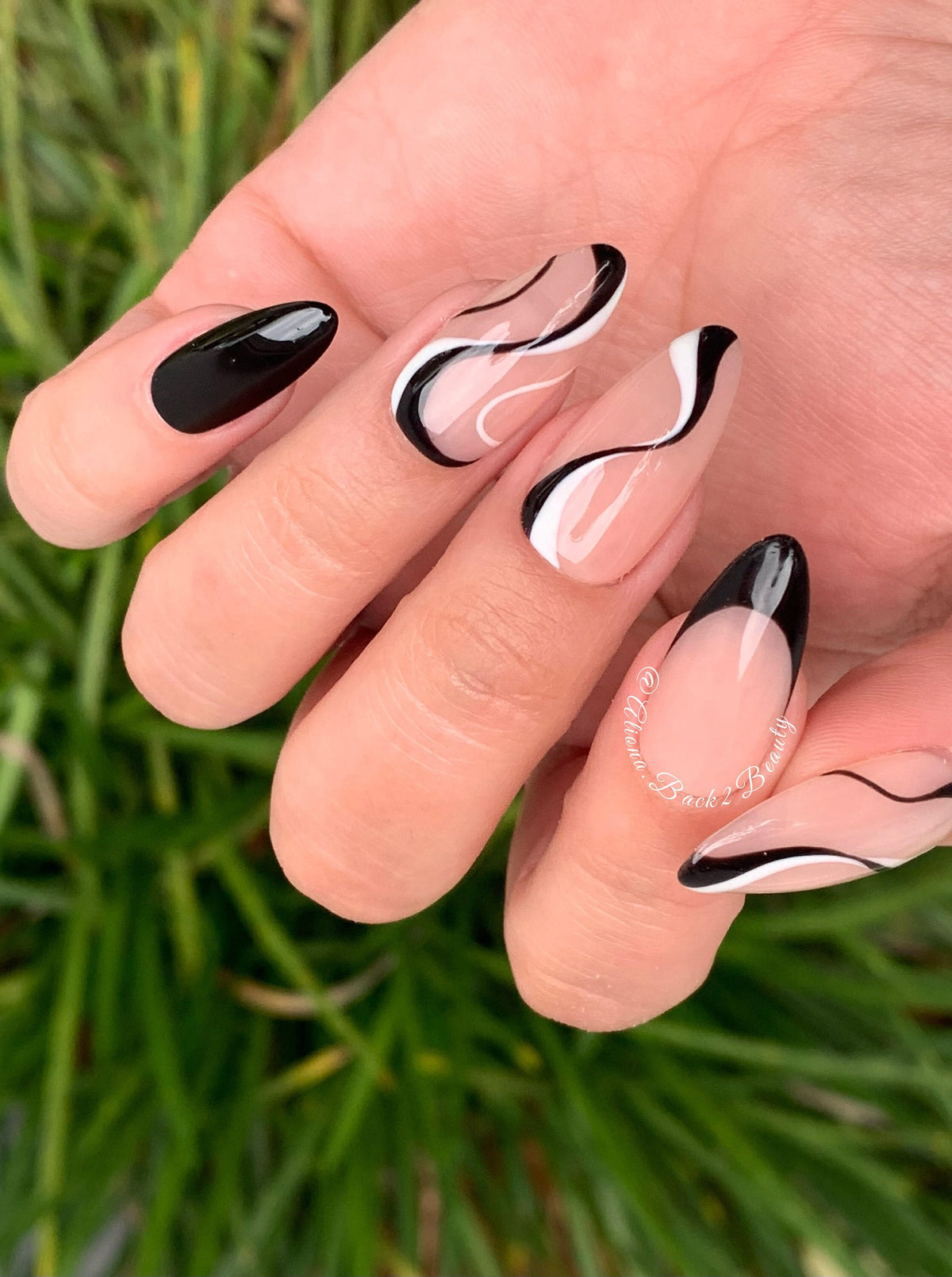Black and White Swirls Press on Nails/ Handpainted Press on Nails