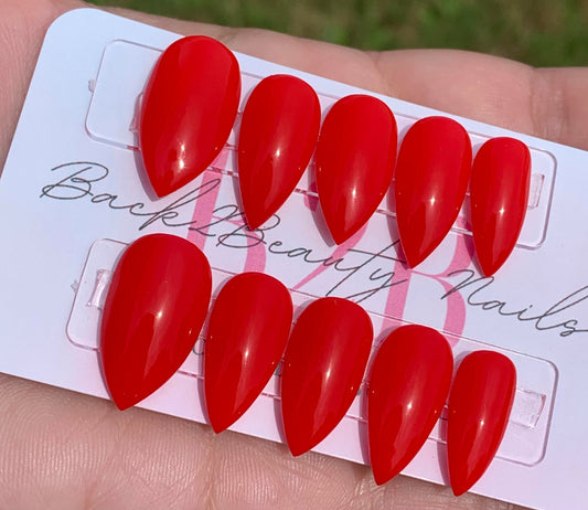 Plain Red Press On Nails, Handmade Press on Nails, Reusable Nails