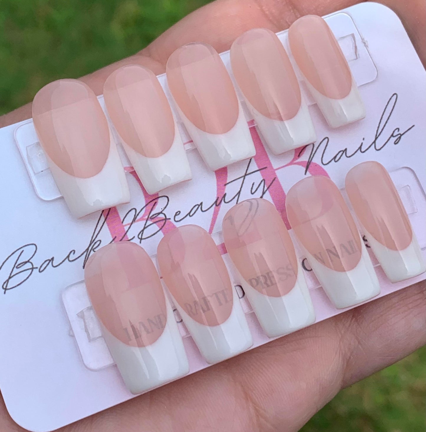 Classic French Nails/ Reusable Press on Nails/ Handcrafted Nails