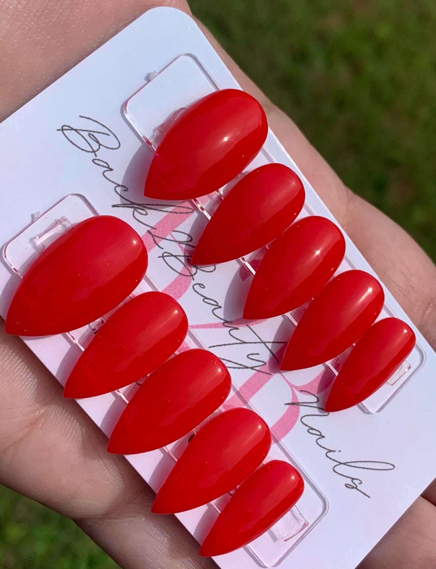 Plain Red Press On Nails, Handmade Press on Nails, Reusable Nails