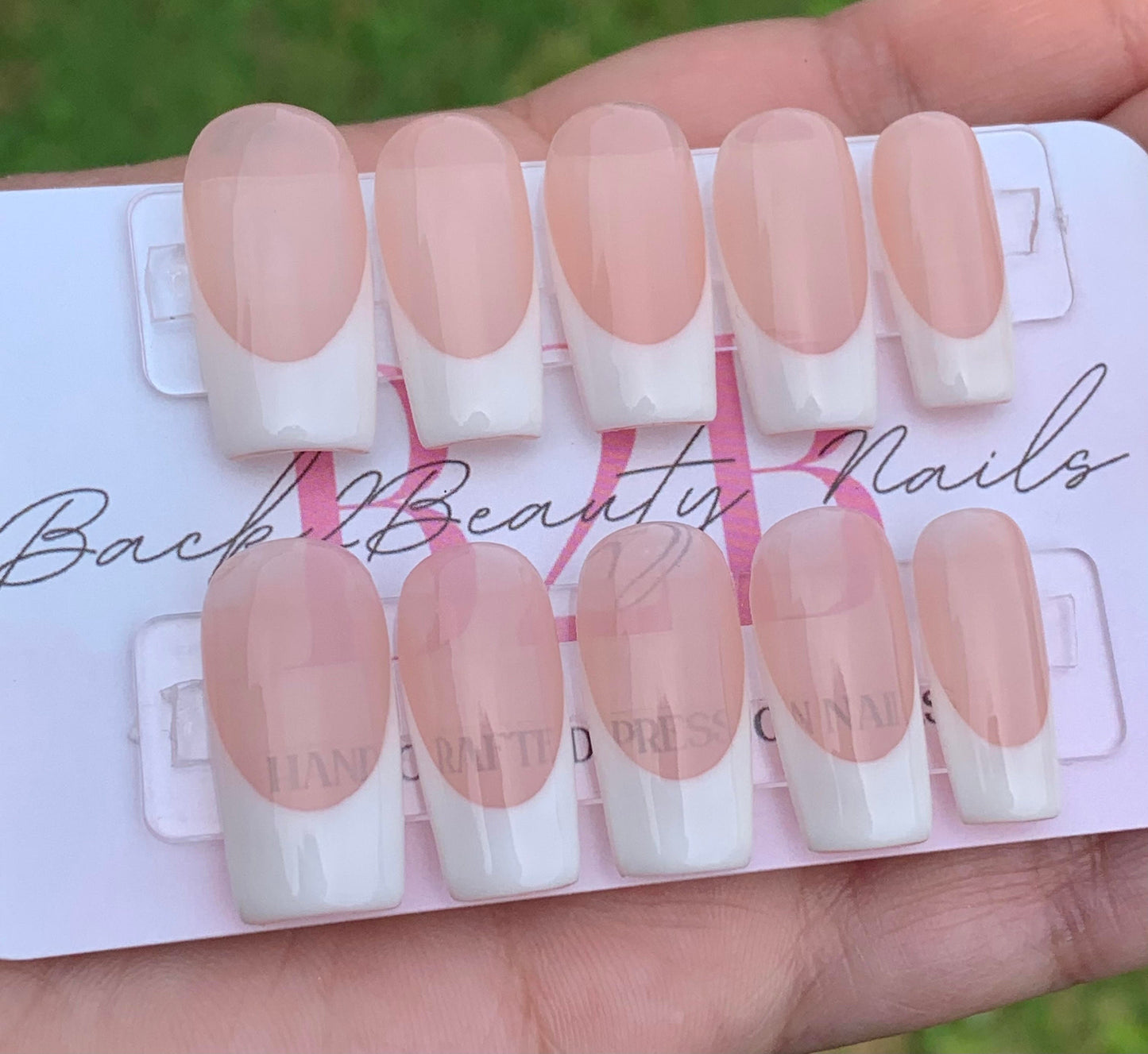 Classic French Nails/ Reusable Press on Nails/ Handcrafted Nails