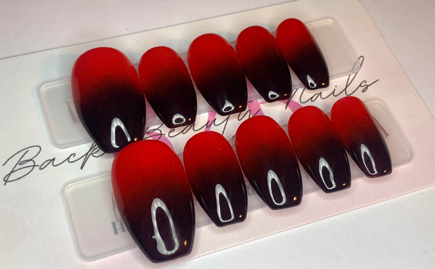 Handmade Red and Black Ombre Nails, Minimalistic Reusable Press on Nails, Glue on Nails