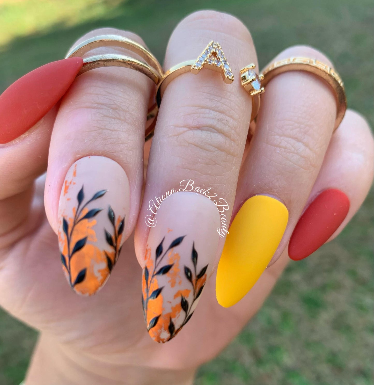 Orange and Yellow Fall Nails, Reusable Autumn  Press on Nails, Handmade Glue on Nails