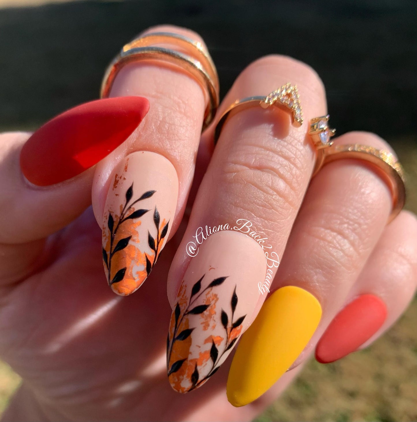 Orange and Yellow Fall Nails, Reusable Autumn  Press on Nails, Handmade Glue on Nails