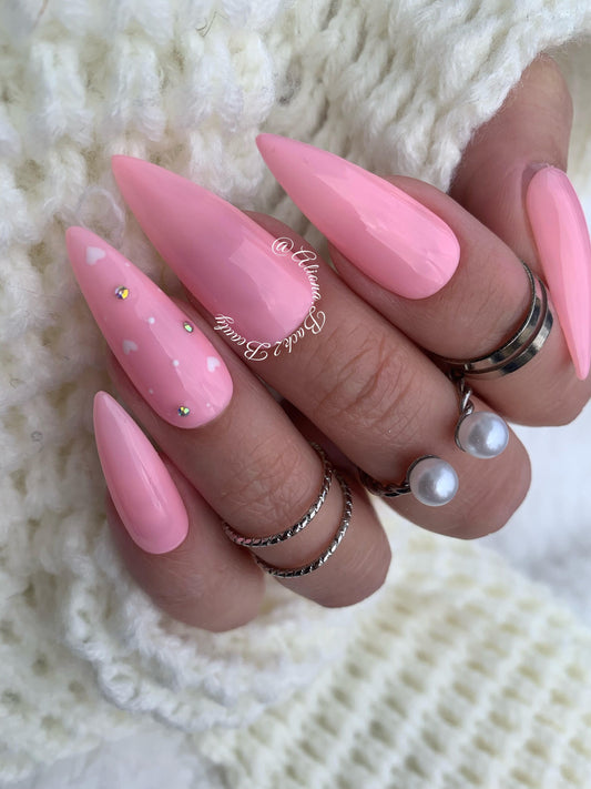 Minimalistic Soft Pink Valentine's Day Nails, Hearts Nails, Valentines Press on Nails