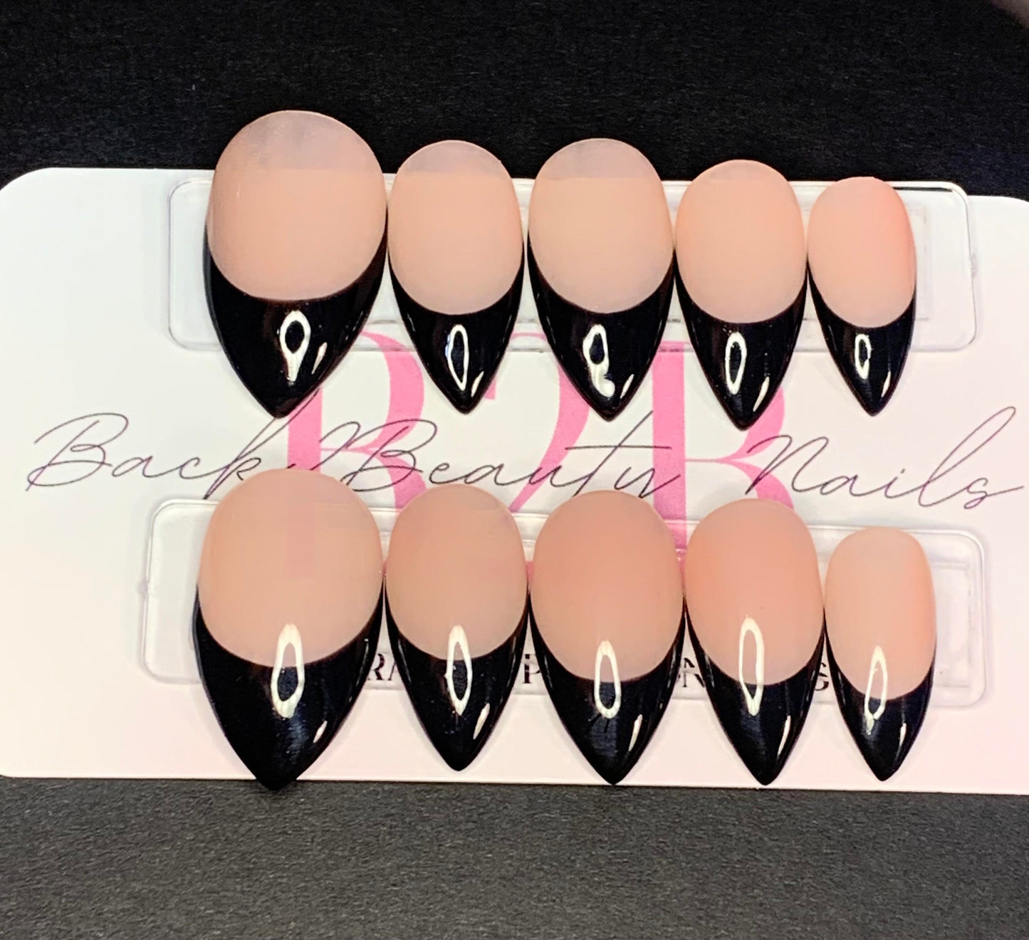 Classic Black French Nails/ Reusable Press on Nails/ Handcrafted Nails