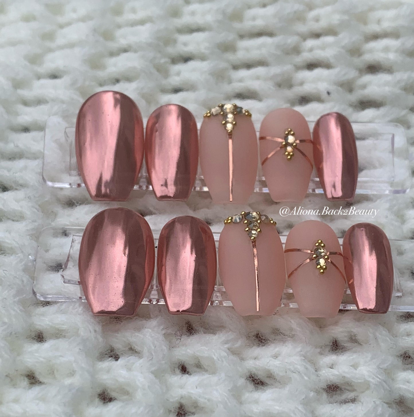 Reusable Rose Gold and Nude Nails / HandmadeElegant Nails/ Nude and Chrome Nails/ Short Press On Nails/ Long Press on Nails/ Reusable Fake N
