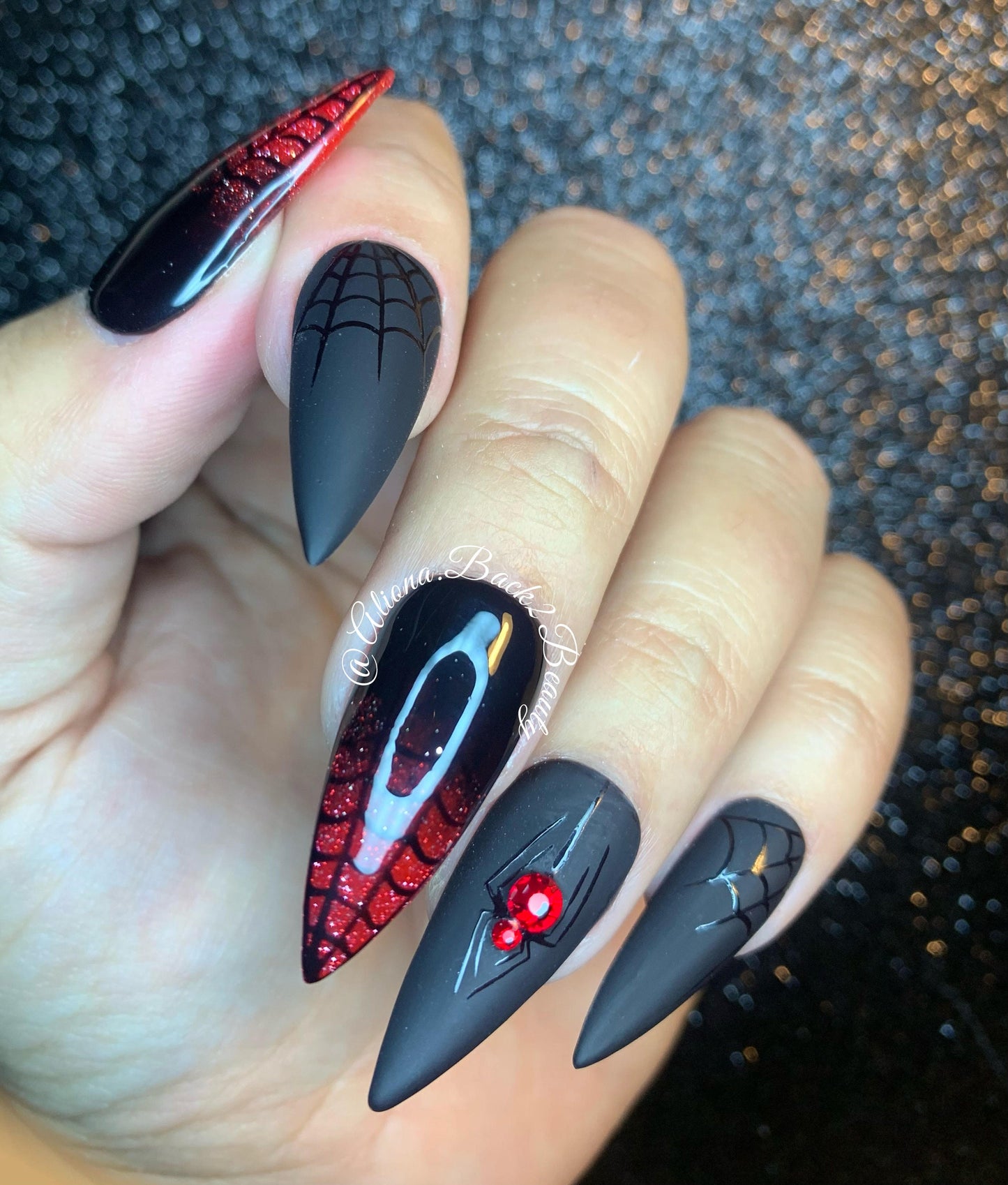 Red and Black Halloween Press on Nails/ Reusable Fake Nails/ Handmade Spider Web Press on Nails/ Spooky Nails/ Unique Halloween Nails
