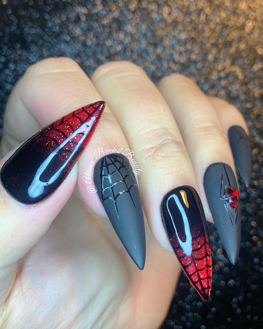 Red and Black Halloween Press on Nails/ Reusable Fake Nails/ Handmade Spider Web Press on Nails/ Spooky Nails/ Unique Halloween Nails