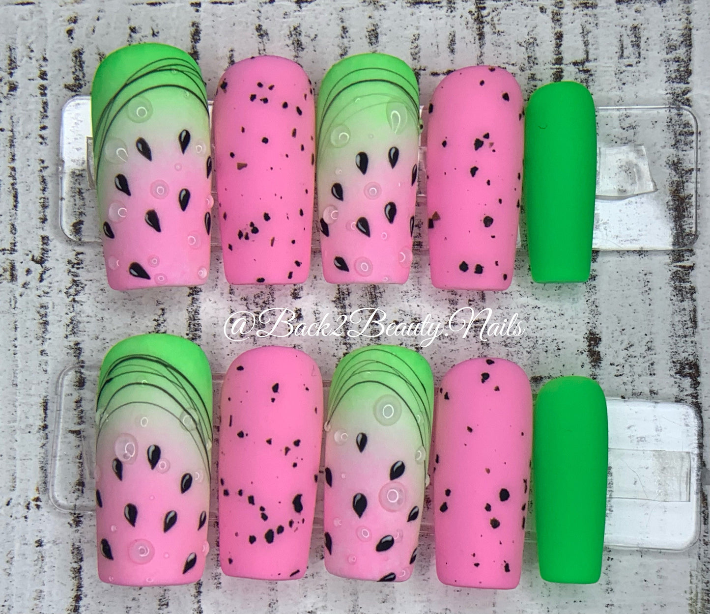 Ombre Watermelon Nails/ Summer Press on Nails/ Handmade Nails