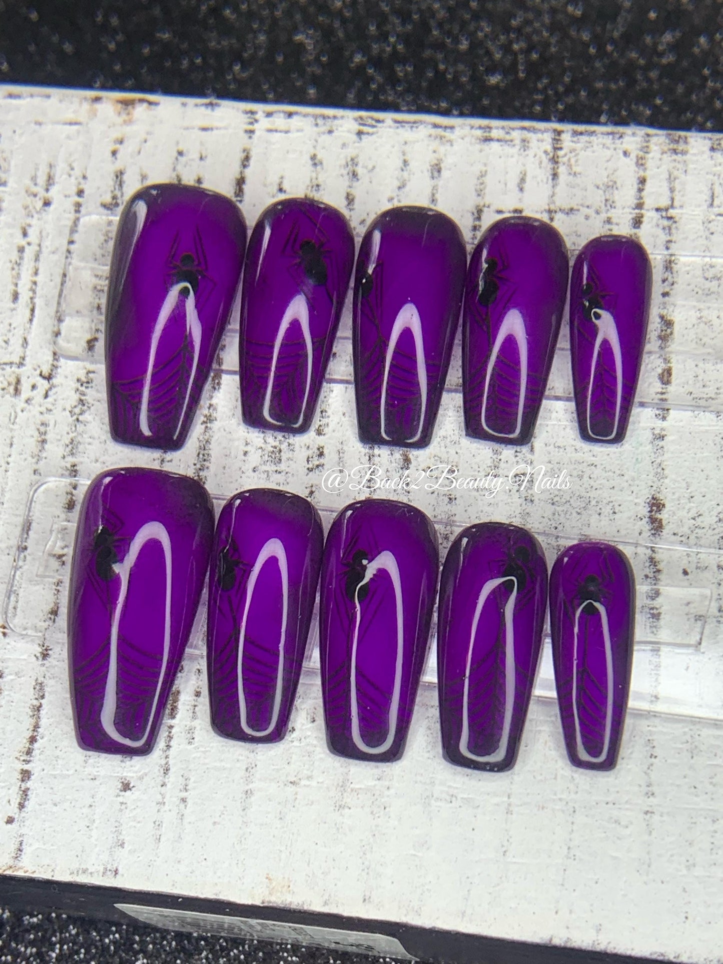 Black and Purple Spider Web Nails/ Handmade Reusable Press on Nails/ Spooky Halloween Nails