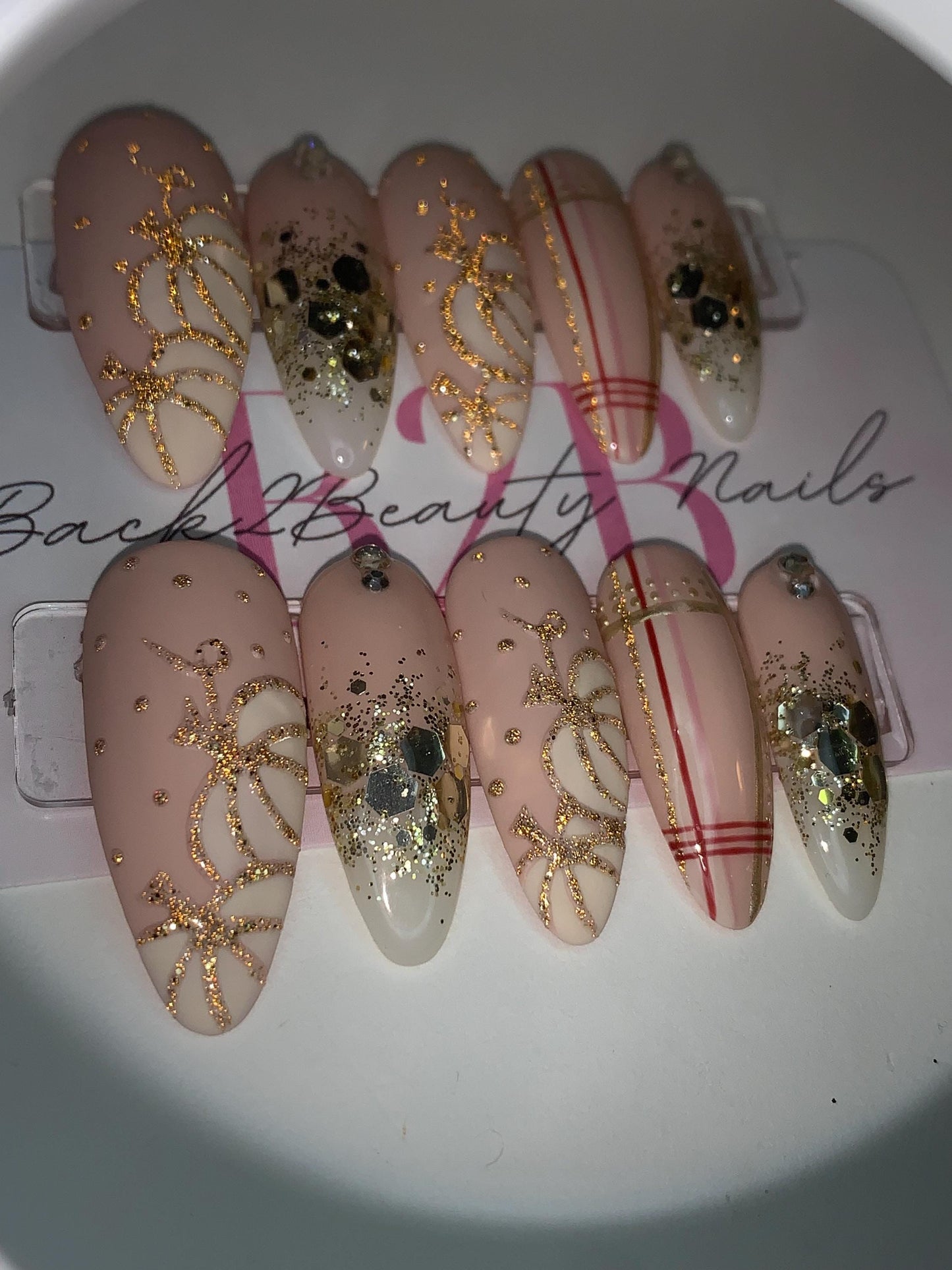 Elegant Nude and Gold Fall Nails, Handcrafted Autumn Nails, Reusable Thanksgiving Press on Nails, Fall Press Ons, Pumpkin Nails, Plaid Nails