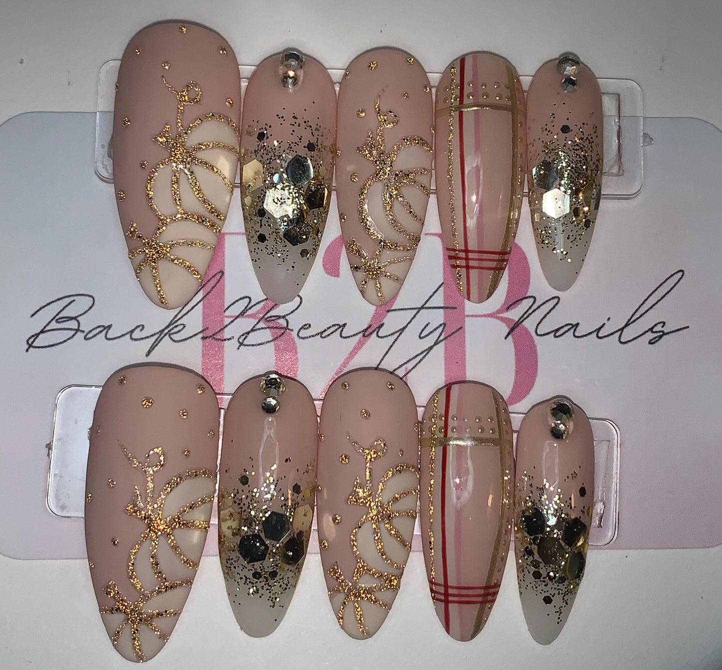 Elegant Nude and Gold Fall Nails, Handcrafted Autumn Nails, Reusable Thanksgiving Press on Nails, Fall Press Ons, Pumpkin Nails, Plaid Nails
