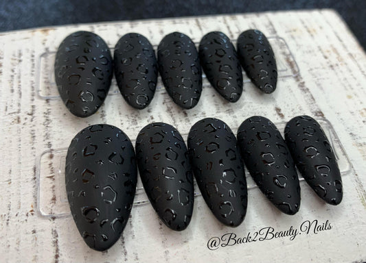 Black on Black Cheetah Nails, Animal Print, Back Cheetah, Nails Handmade Glue on Nails
