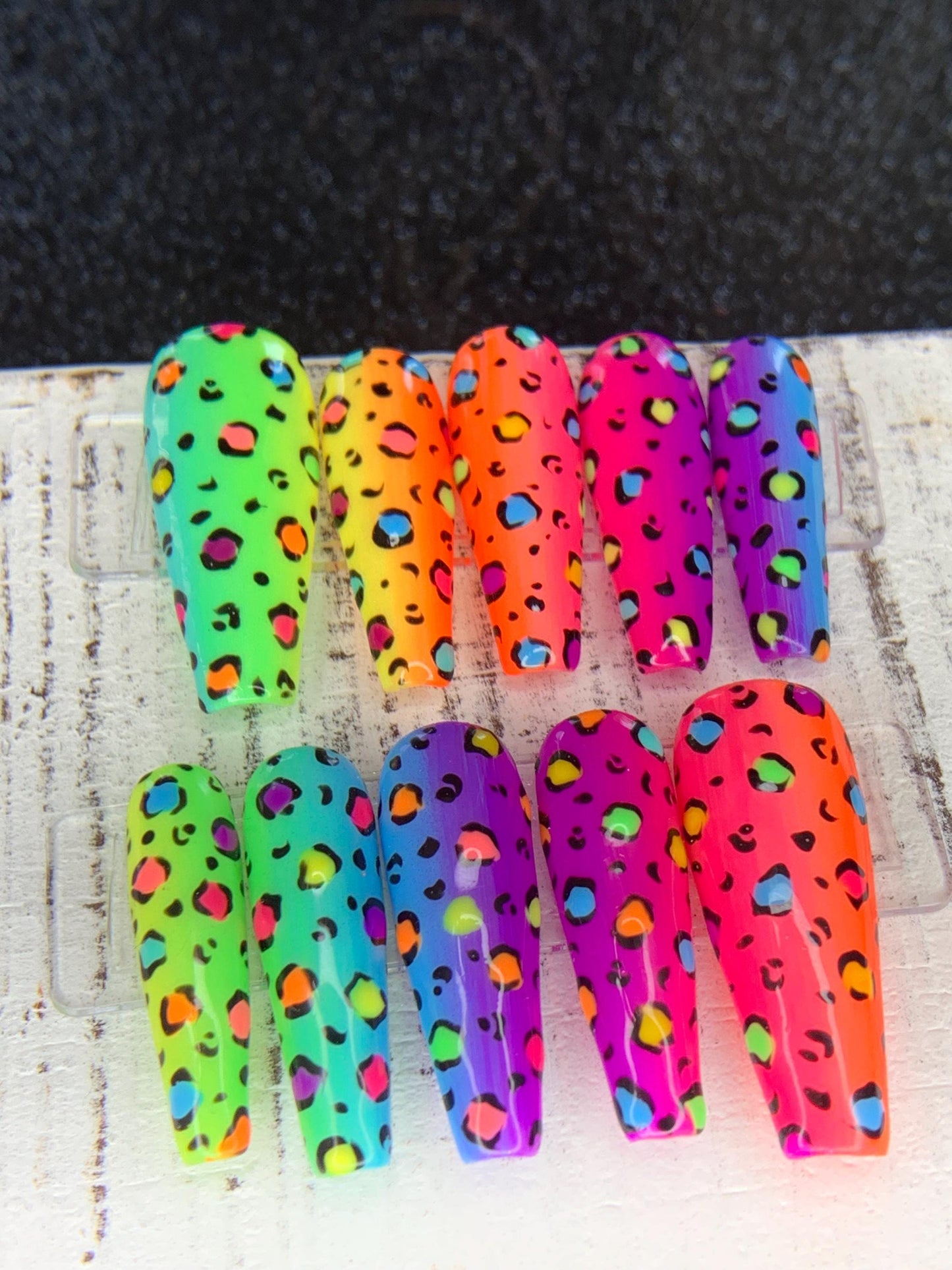 Electric Safari Press-On Nail Set | Neon Leopard Print Nails | Bold & Bright Reusable Nails | Hand-Painted Animal Print | Luxury PressOns