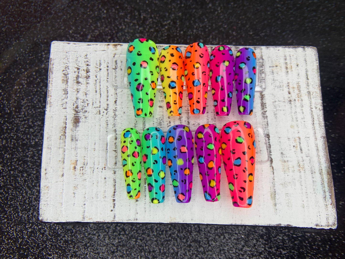 Electric Safari Press-On Nail Set | Neon Leopard Print Nails | Bold & Bright Reusable Nails | Hand-Painted Animal Print | Luxury PressOns