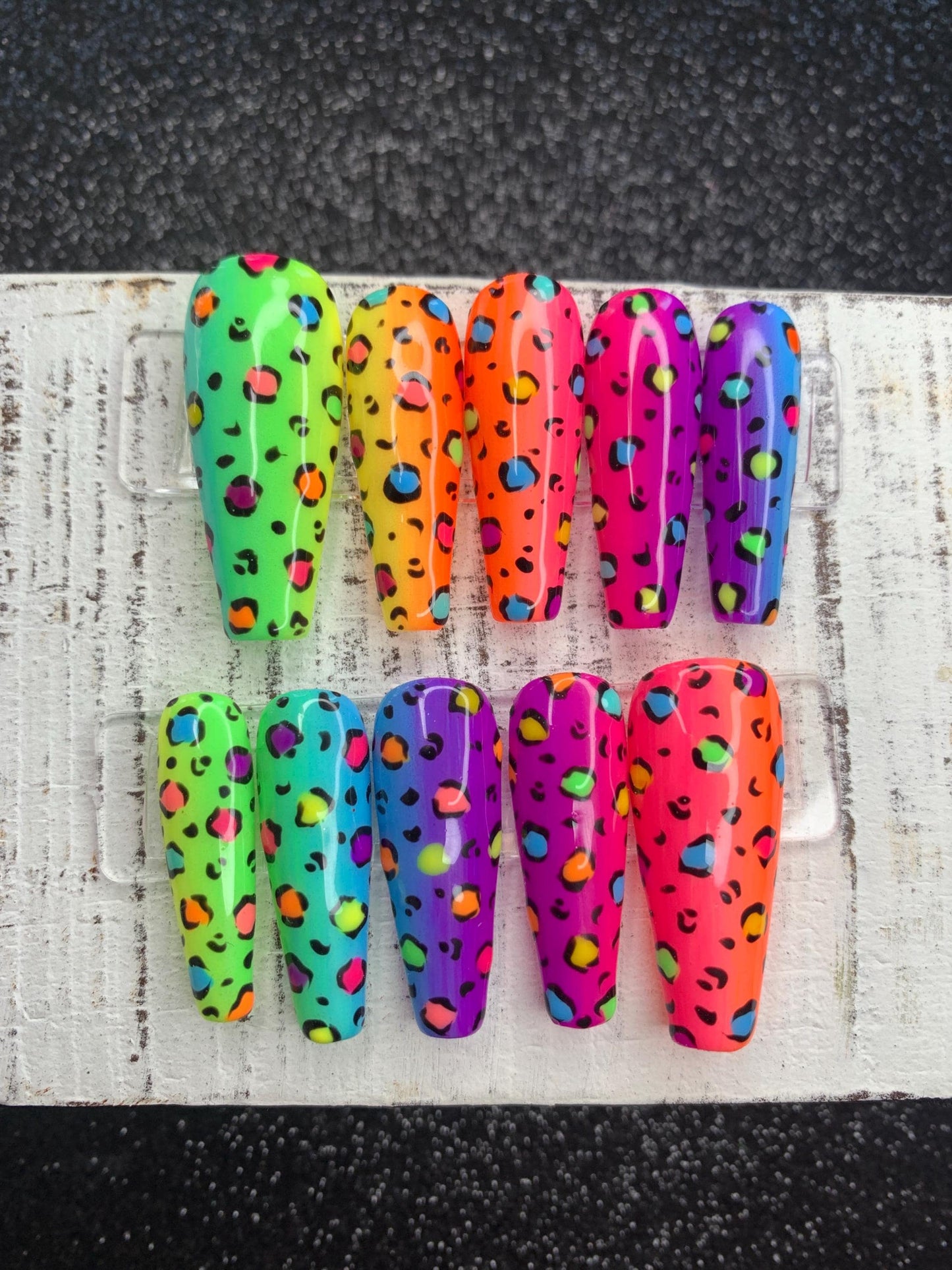 Electric Safari Press-On Nail Set | Neon Leopard Print Nails | Bold & Bright Reusable Nails | Hand-Painted Animal Print | Luxury PressOns